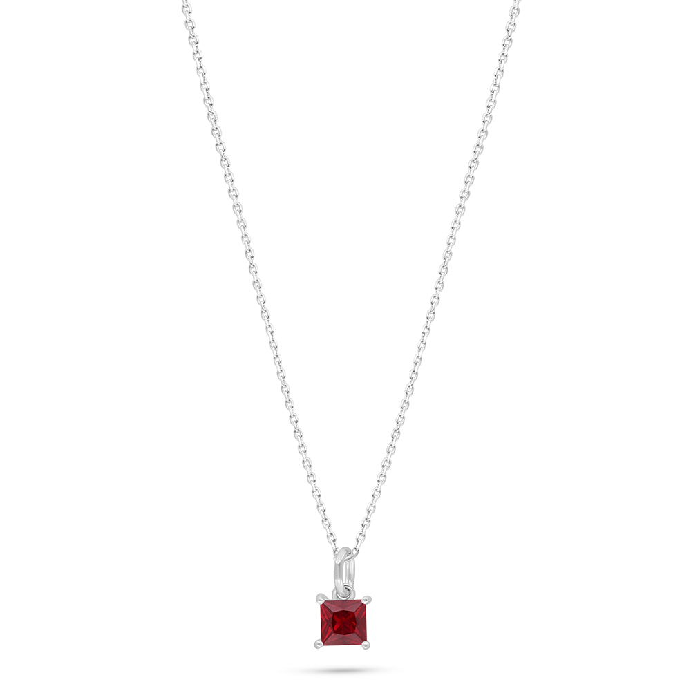 Sterling Silver 925 Necklace Rhodium Plated Embedded With Ruby Corundum
