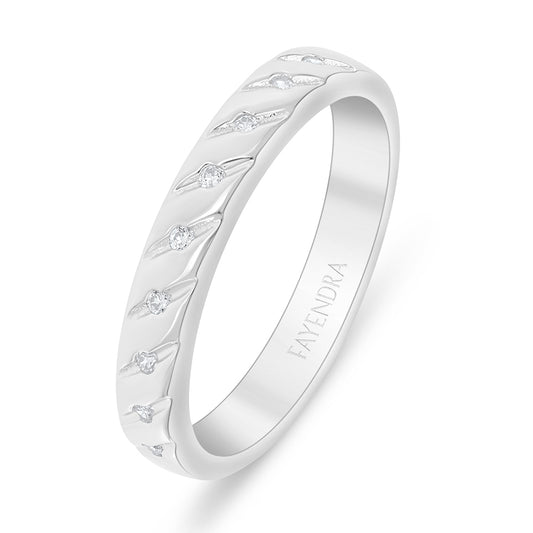 Sterling Silver 925 Ring Rhodium Plated Embedded With White Zircon