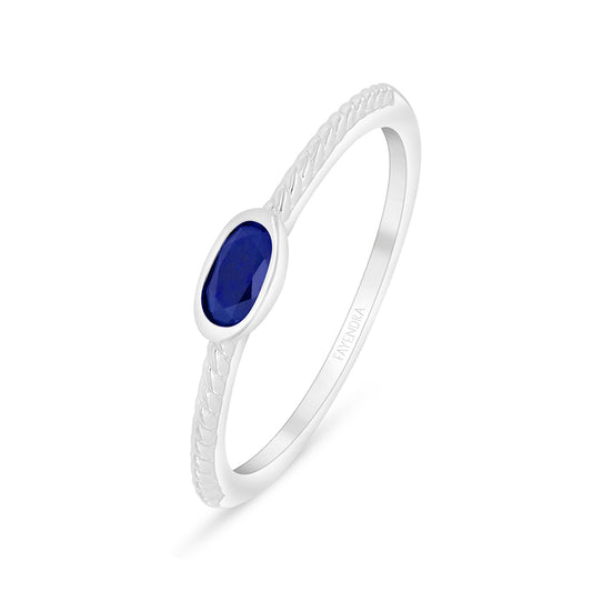 Sterling Silver 925 Ring Rhodium Plated Embedded With Sapphire Corundum And White Zircon