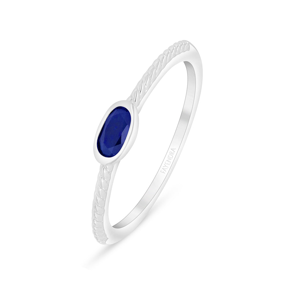 Sterling Silver 925 Ring Rhodium Plated Embedded With Sapphire Corundum And White Zircon