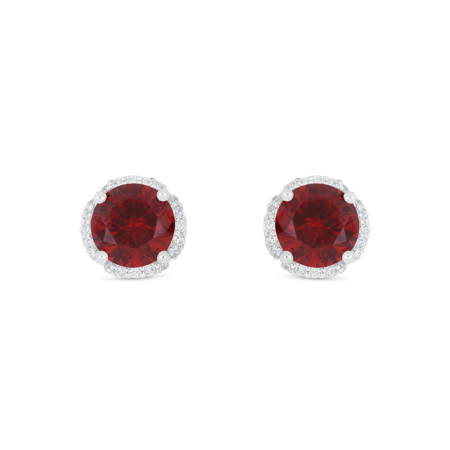 Sterling Silver 925 Earring Rhodium Plated Embedded With Ruby Corundum And White Zircon