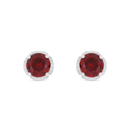 Sterling Silver 925 Earring Rhodium Plated Embedded With Ruby Corundum And White Zircon
