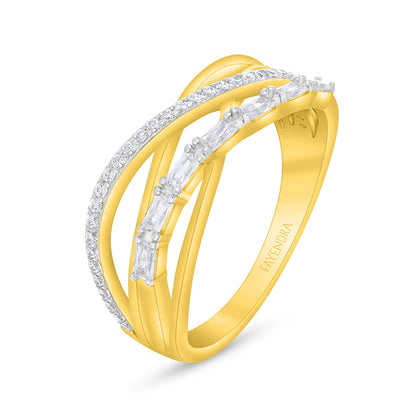 Sterling Silver 925 Ring Rhodium And Golden Plated Embedded With White Zircon