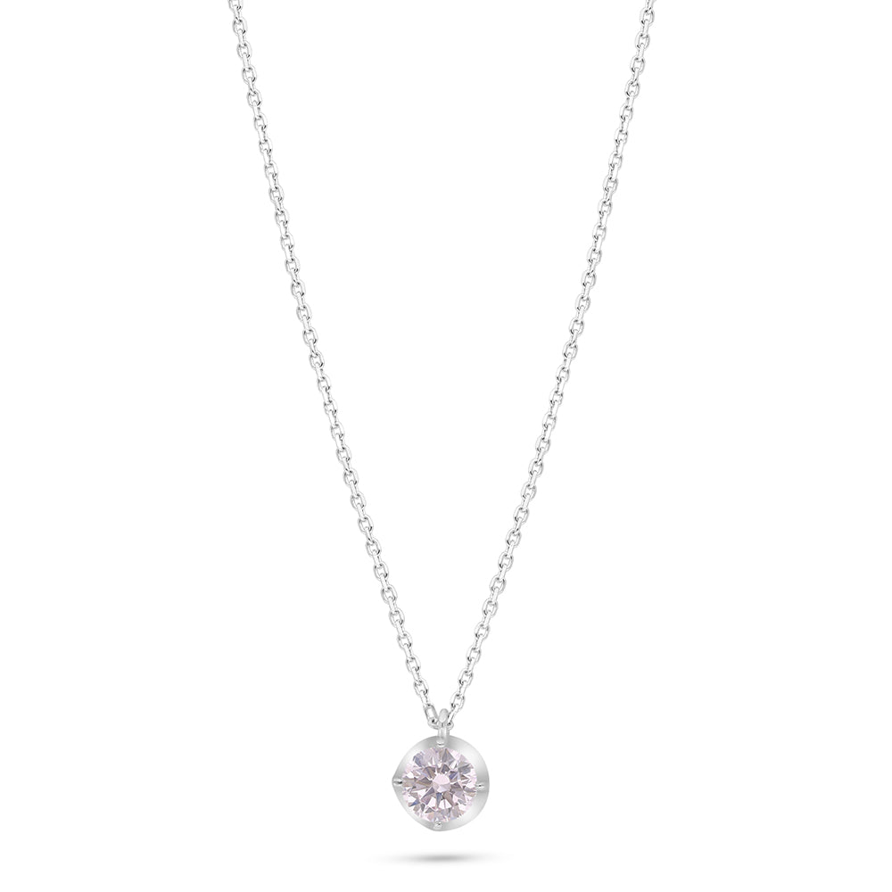 Sterling Silver 925 Necklace Rhodium Plated Embedded With Pink Zircon