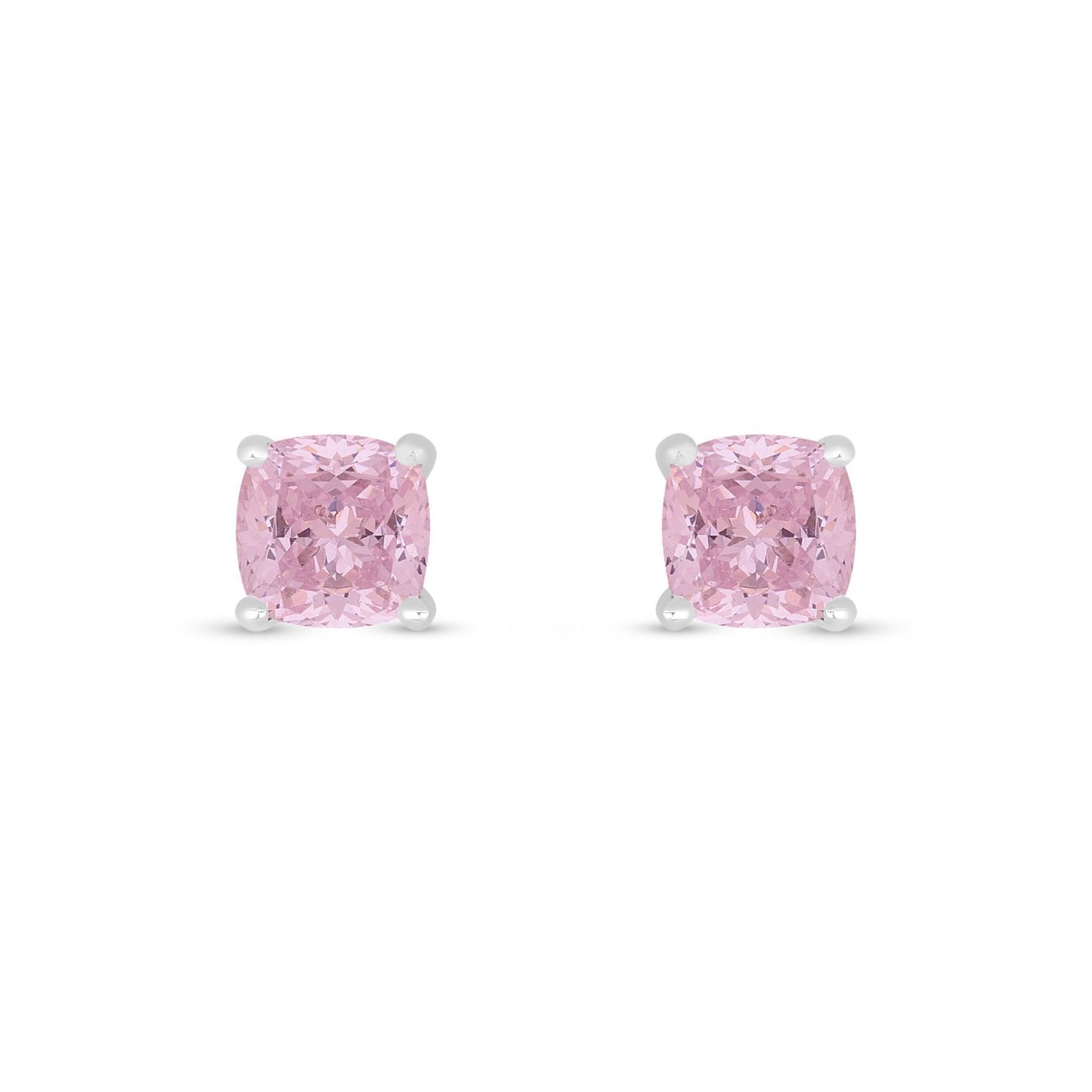 Sterling Silver 925 Earring Rhodium Plated Embedded With Pink Zircon And White Zircon