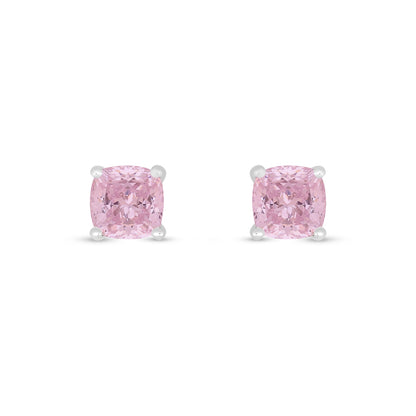 Sterling Silver 925 Earring Rhodium Plated Embedded With Pink Zircon And White Zircon