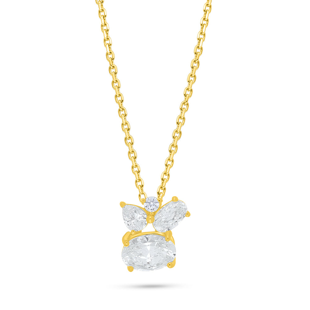 Sterling Silver 925 Necklace Golden Plated Embedded With White Zircon