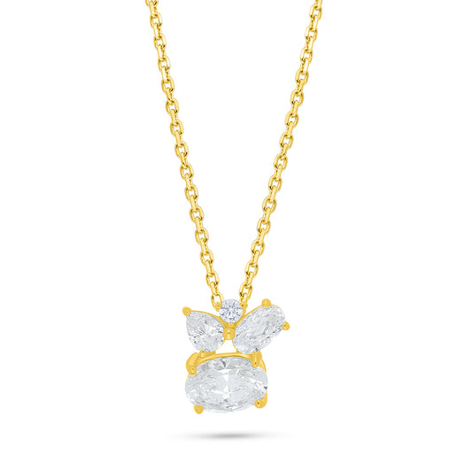 Sterling Silver 925 Necklace Golden Plated Embedded With White Zircon