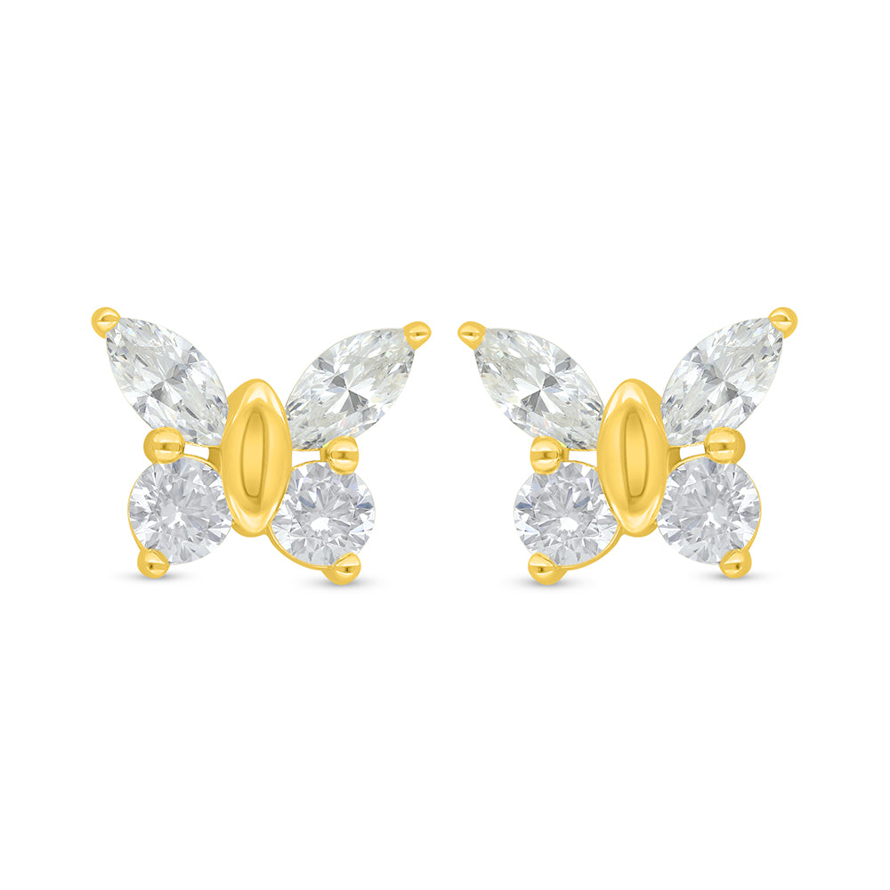Sterling Silver 925 Earring Golden Plated Embedded With Yellow Diamond And White Zircon