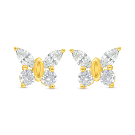 Sterling Silver 925 Earring Golden Plated Embedded With Yellow Diamond And White Zircon