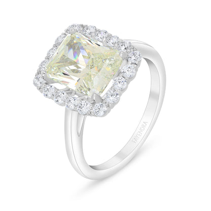 Sterling Silver 925 Ring Rhodium Plated Embedded With Diamond Zircon And White Zircon