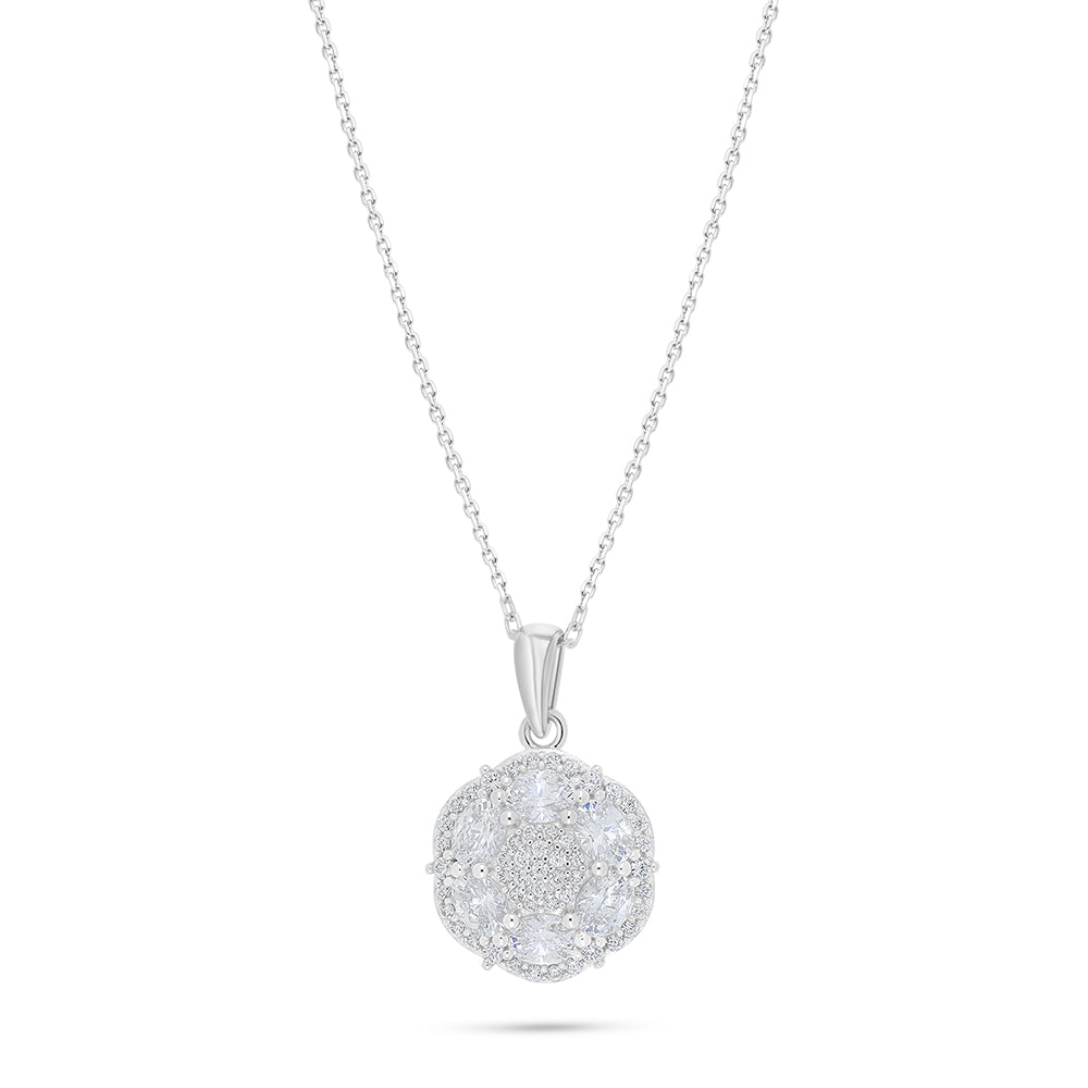 Sterling Silver 925 Necklace Rhodium Plated Embedded With White Zircon