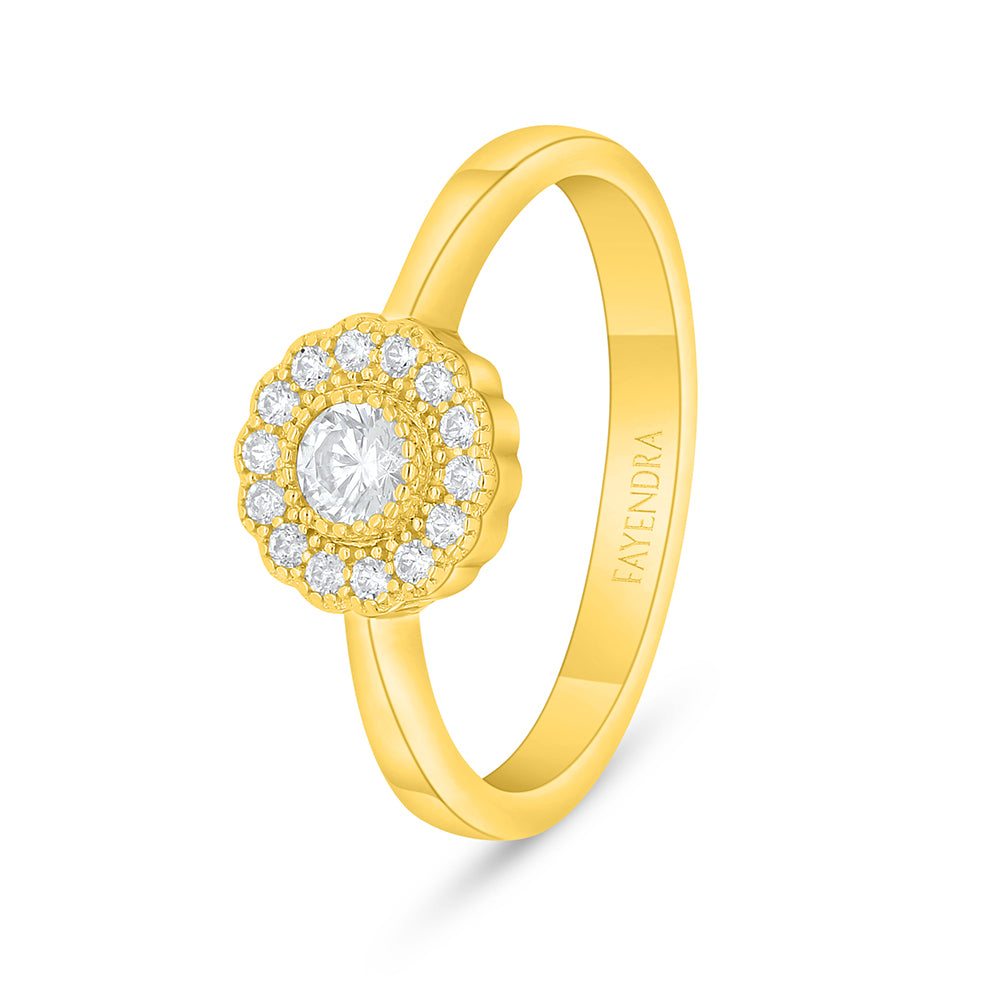 Sterling Silver 925 Ring Golden Plated Embedded With Diamond Zircon And White Zircon