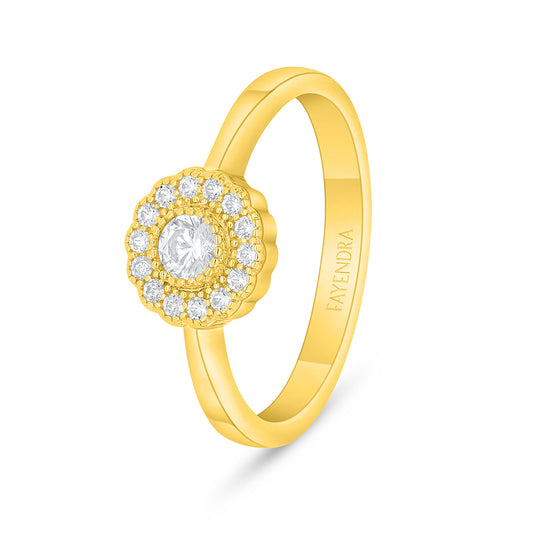 Sterling Silver 925 Ring Golden Plated Embedded With Diamond Zircon And White Zircon