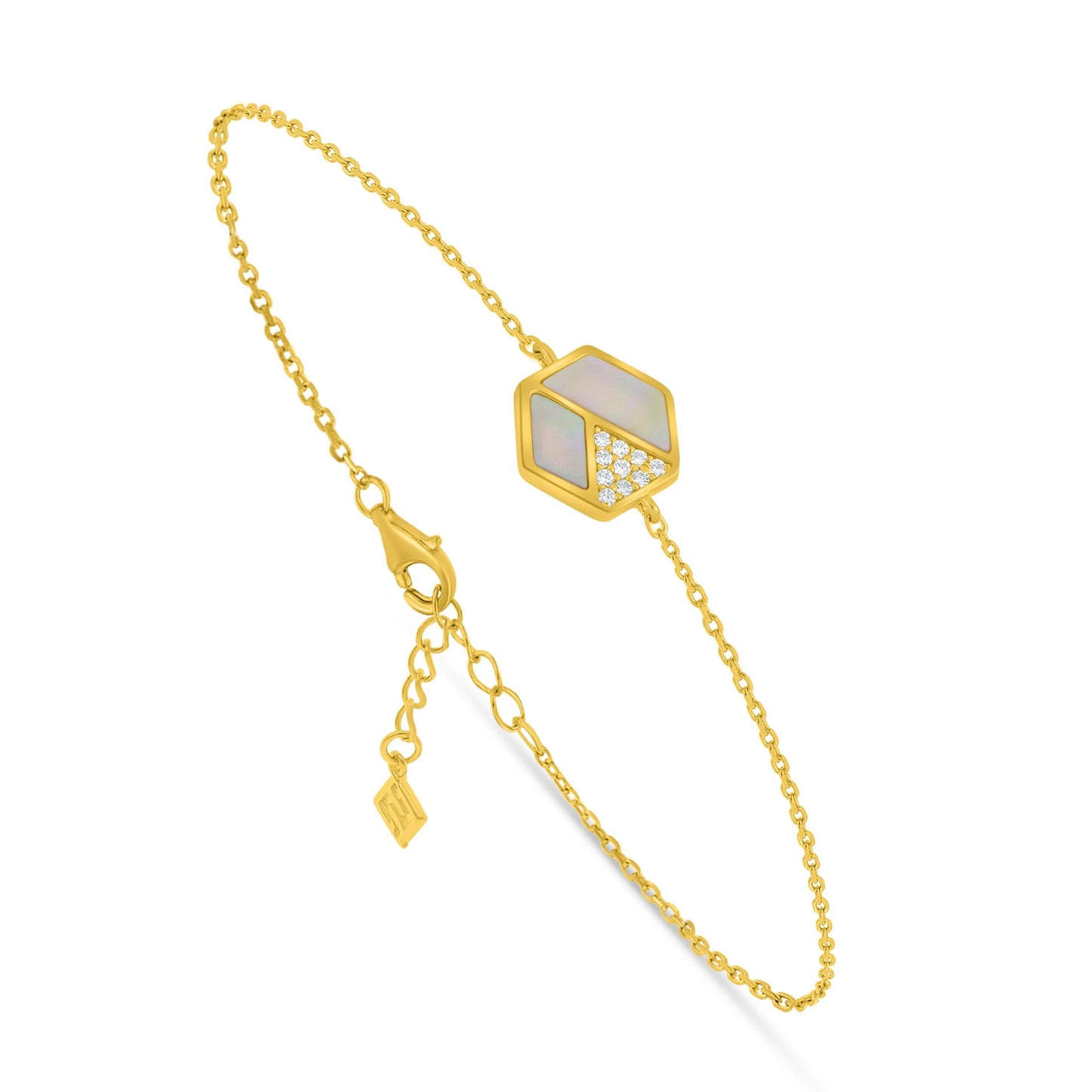 Sterling Silver 925 Bracelet Golden Plated Embedded With Pink Shell And White Zircon