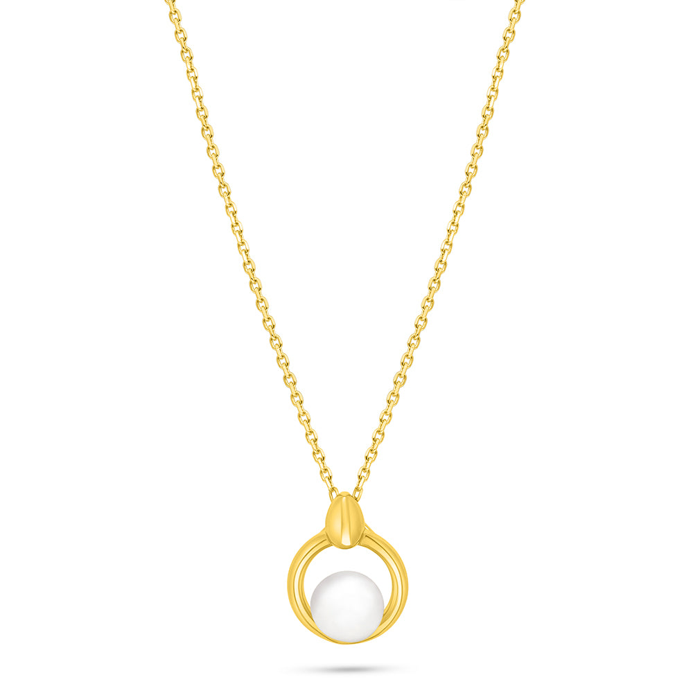 Sterling Silver 925 Necklace Golden Plated Embedded With Natural White Pearl