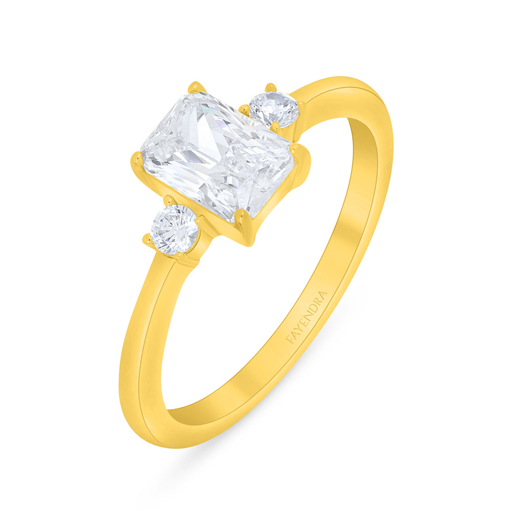 Sterling Silver 925 Ring Golden Plated Embedded With White Zircon