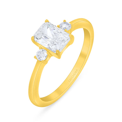 Sterling Silver 925 Ring Golden Plated Embedded With White Zircon