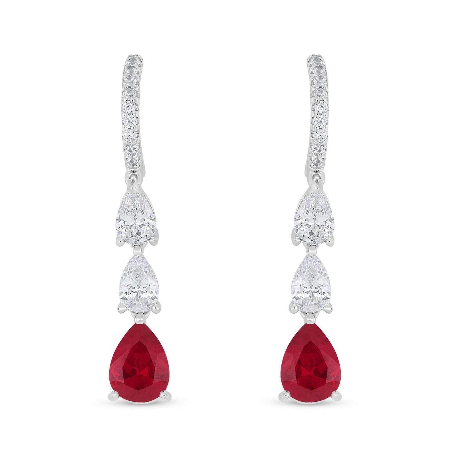 Sterling Silver 925 Earring Rhodium Plated Embedded With Ruby Corundum And White Zircon