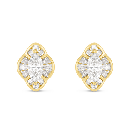 Sterling Silver 925 Earring Golden Plated Embedded With Diamond Zircon And White Zircon