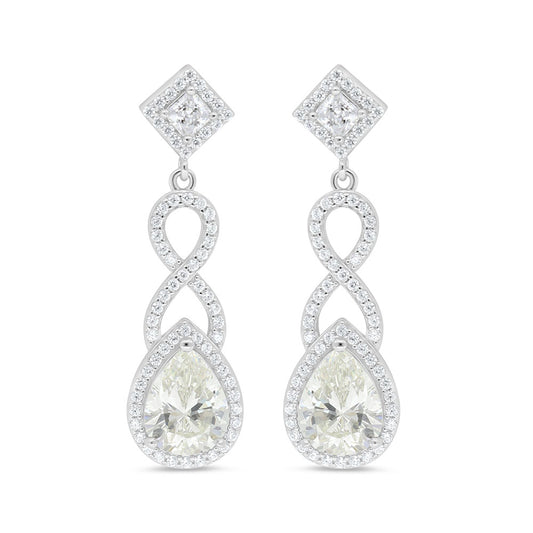 Sterling Silver 925 Earring Rhodium Plated Embedded With Diamond Color And White Zircon