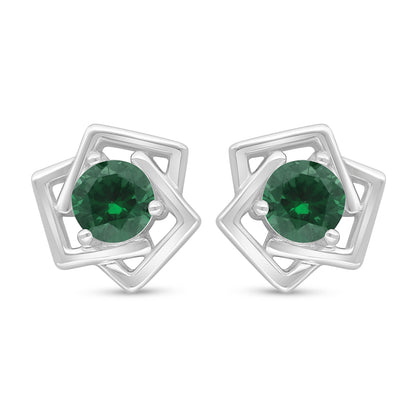 Sterling Silver 925 Earring Rhodium Plated Embedded With Emerald Zircon