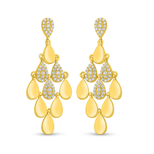 Sterling Silver 925 Earring Golden Plated Embedded With White Zircon
