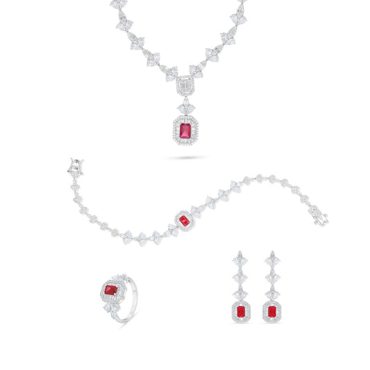 Sterling Silver 925 Set Rhodium Plated Embedded With Ruby Corundum And White Zircon