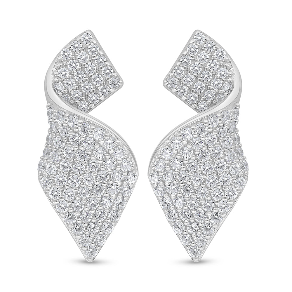 Sterling Silver 925 Earring Rhodium Plated Embedded With White Zircon