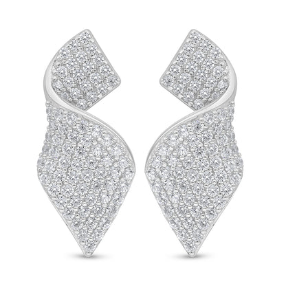 Sterling Silver 925 Earring Rhodium Plated Embedded With White Zircon