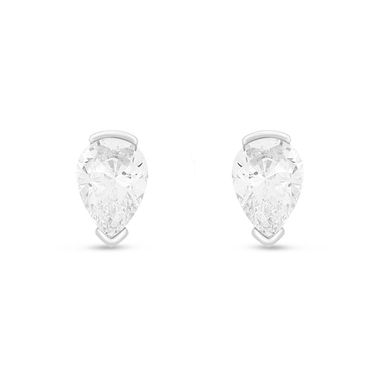 Sterling Silver 925 Earring Rhodium Plated Embedded With White Zircon