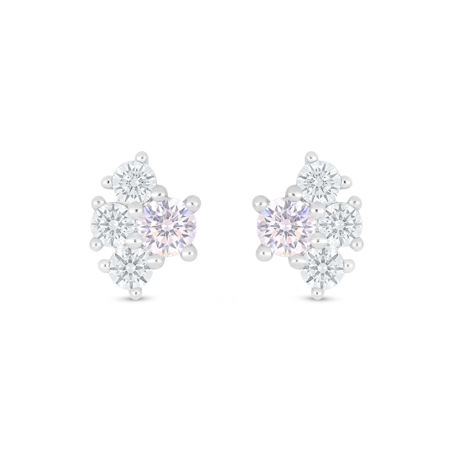 Sterling Silver 925 Earring Rhodium Plated Embedded With pink Zircon And White Zircon