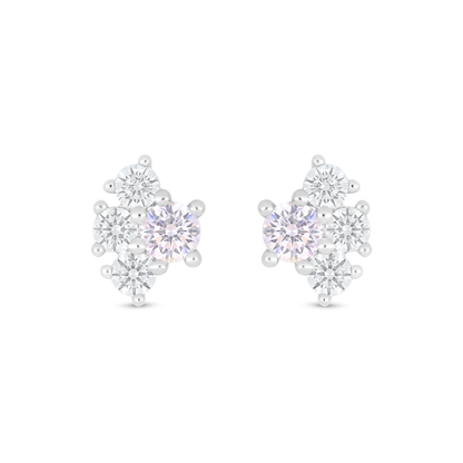 Sterling Silver 925 Earring Rhodium Plated Embedded With pink Zircon And White Zircon