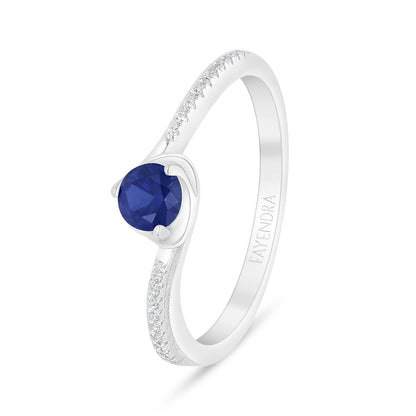 Sterling Silver 925 Ring Rhodium Plated Embedded With Sapphire Corundum And White Zircon
