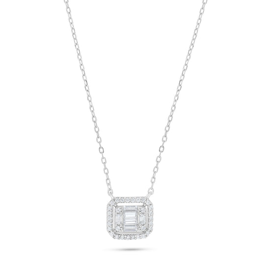 Sterling Silver 925 Necklace Rhodium Plated Embedded With White Zircon