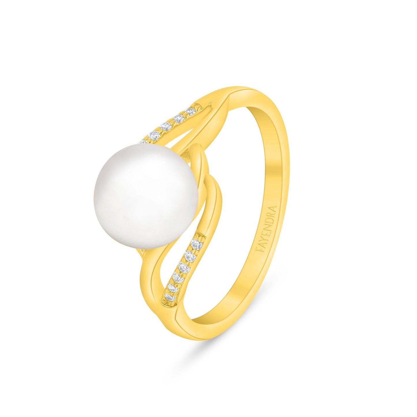 Sterling Silver 925 Ring Golden Plated Embedded With Natural White Pearl And White Zircon