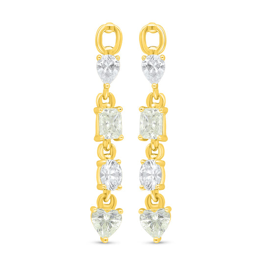Sterling Silver 925 Earring Golden Plated Embedded With Yellow Diamond And White Zircon