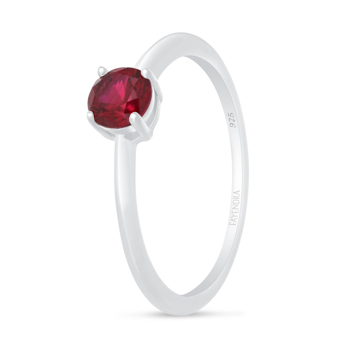 Sterling Silver 925 Ring Rhodium Plated Embedded With Ruby Zircon