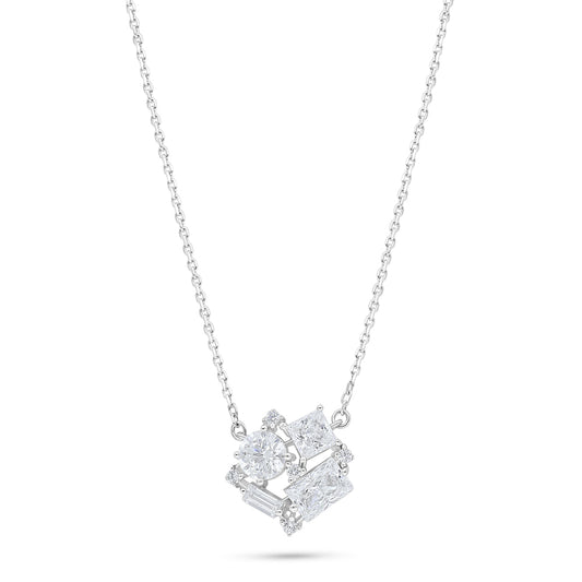 Sterling Silver 925 Necklace Rhodium Plated Embedded With White Zircon