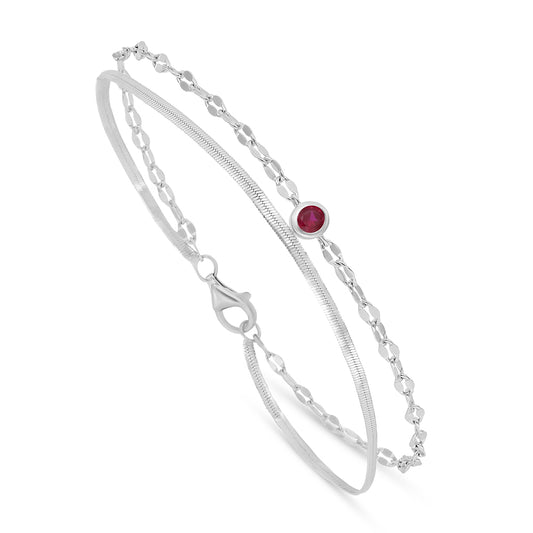 Sterling Silver 925 Bracelet Rhodium Plated Embedded With Ruby Corundum