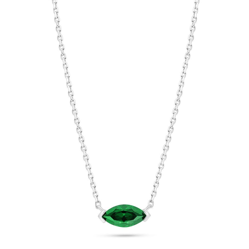Sterling Silver 925 Necklace Rhodium Plated Embedded With Emerald Zircon