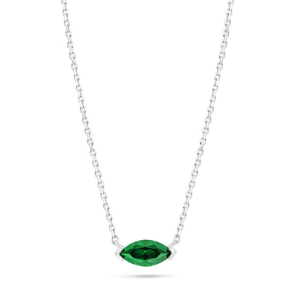 Sterling Silver 925 Necklace Rhodium Plated Embedded With Emerald Zircon