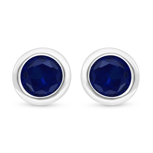 Sterling Silver 925 Earring Rhodium Plated Embedded With Sapphire Corundum