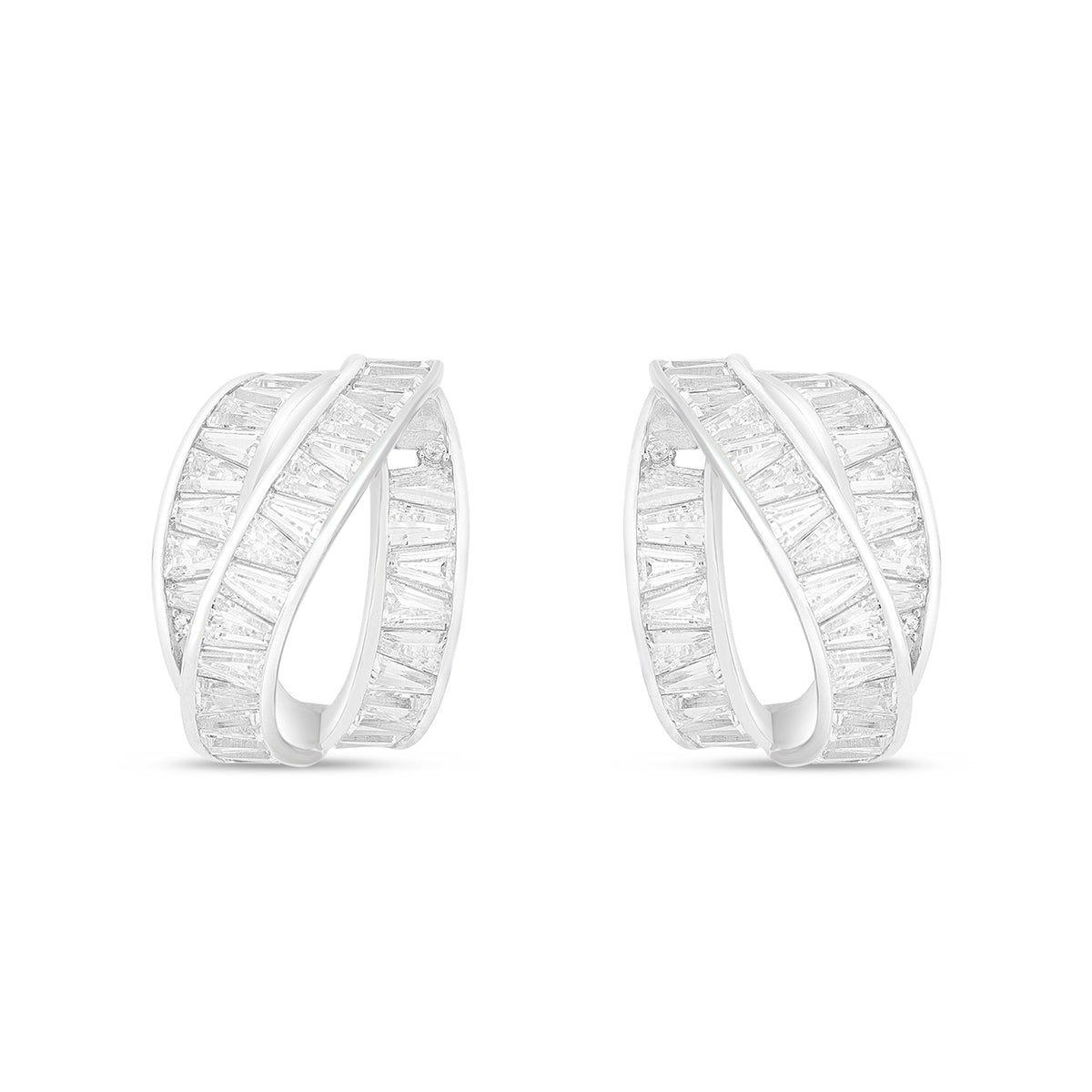 Sterling Silver 925 Earring Rhodium Plated Embedded With White Zircon