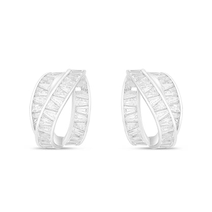 Sterling Silver 925 Earring Rhodium Plated Embedded With White Zircon