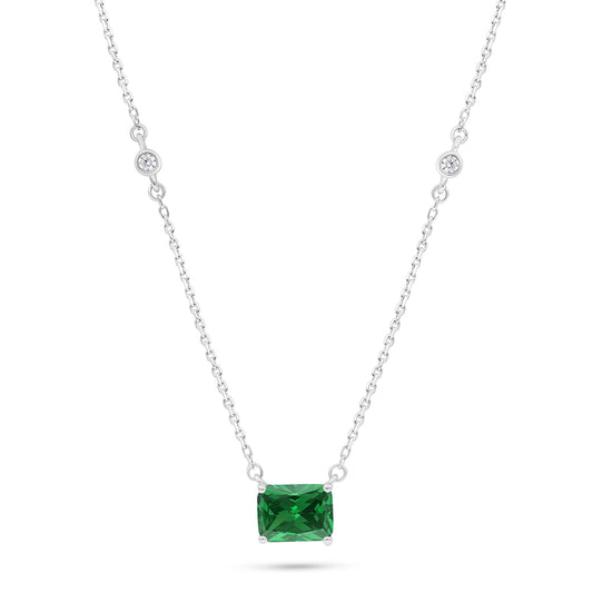 Sterling Silver 925 Necklace Rhodium Plated Embedded With Emerald Zircon And White Zircon