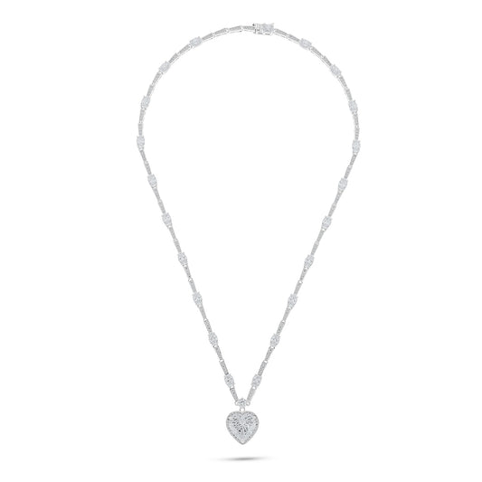 Sterling Silver 925 Necklace Rhodium Plated Embedded With White Zircon