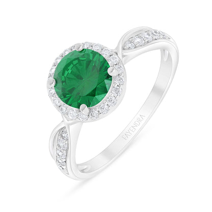 Sterling Silver 925 Ring Rhodium Plated Embedded With Emerald Zircon And White Zircon