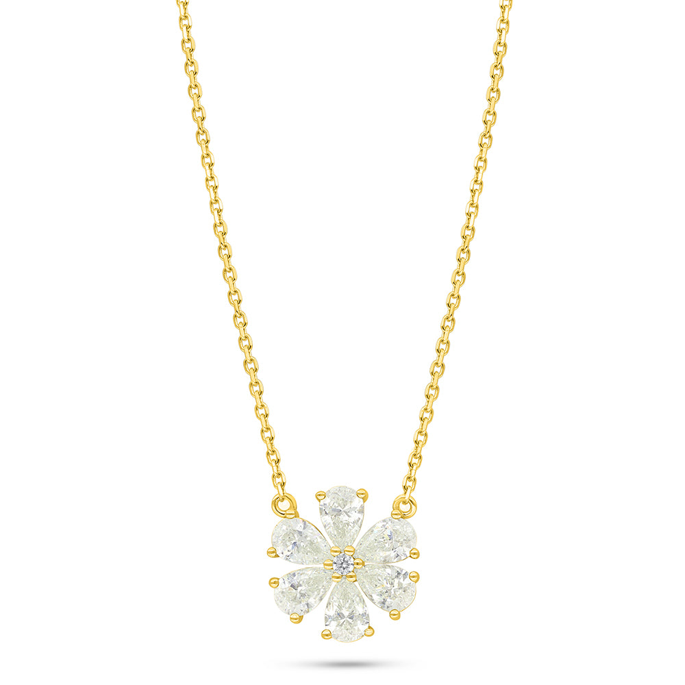 Sterling Silver 925 Necklace Golden Plated Embedded With Diamond Zircon And White Zircon
