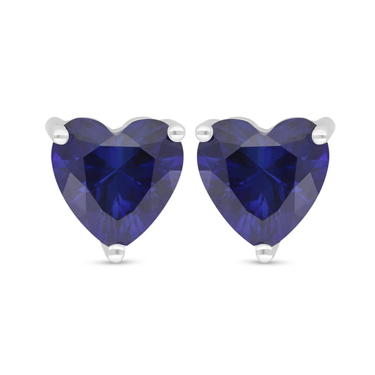 Sterling Silver 925 Earring Rhodium Plated Embedded With Sapphire Corundum